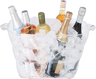 OGGI Acrylic Square Party Tub with Handles - Clear Beverage Ice Cooler for Beer Wine Drinks, 16.75x14 Indoor Outdoor Chiller