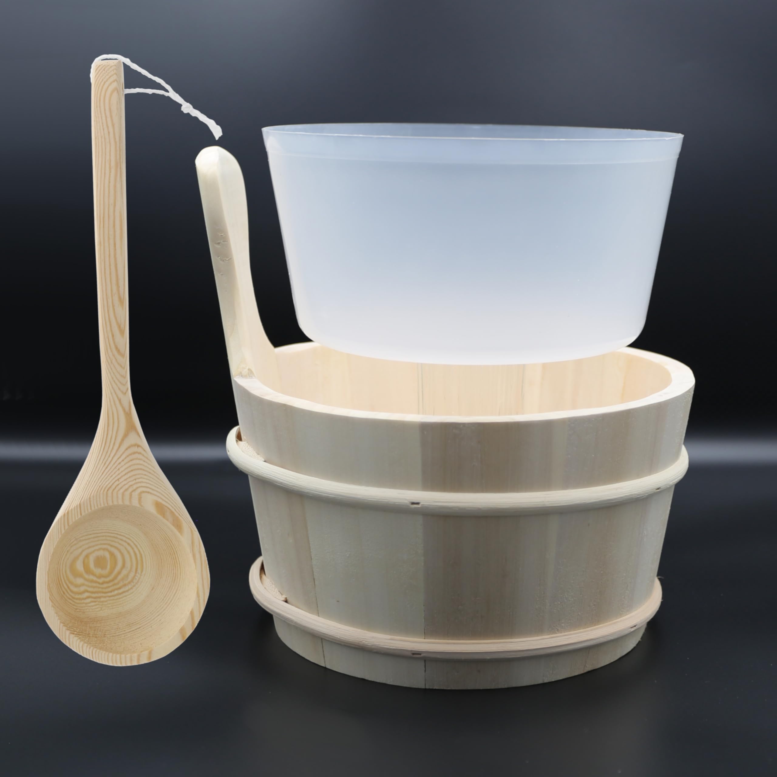 HAF® Seau de sauna Espe 4 litres avec insert et louche de sauna en pin de 40 cm | Seau d'infusion résistant à l'humidité | Accessoires de sauna de qualité supérieure | Fabriqué en Allemagne