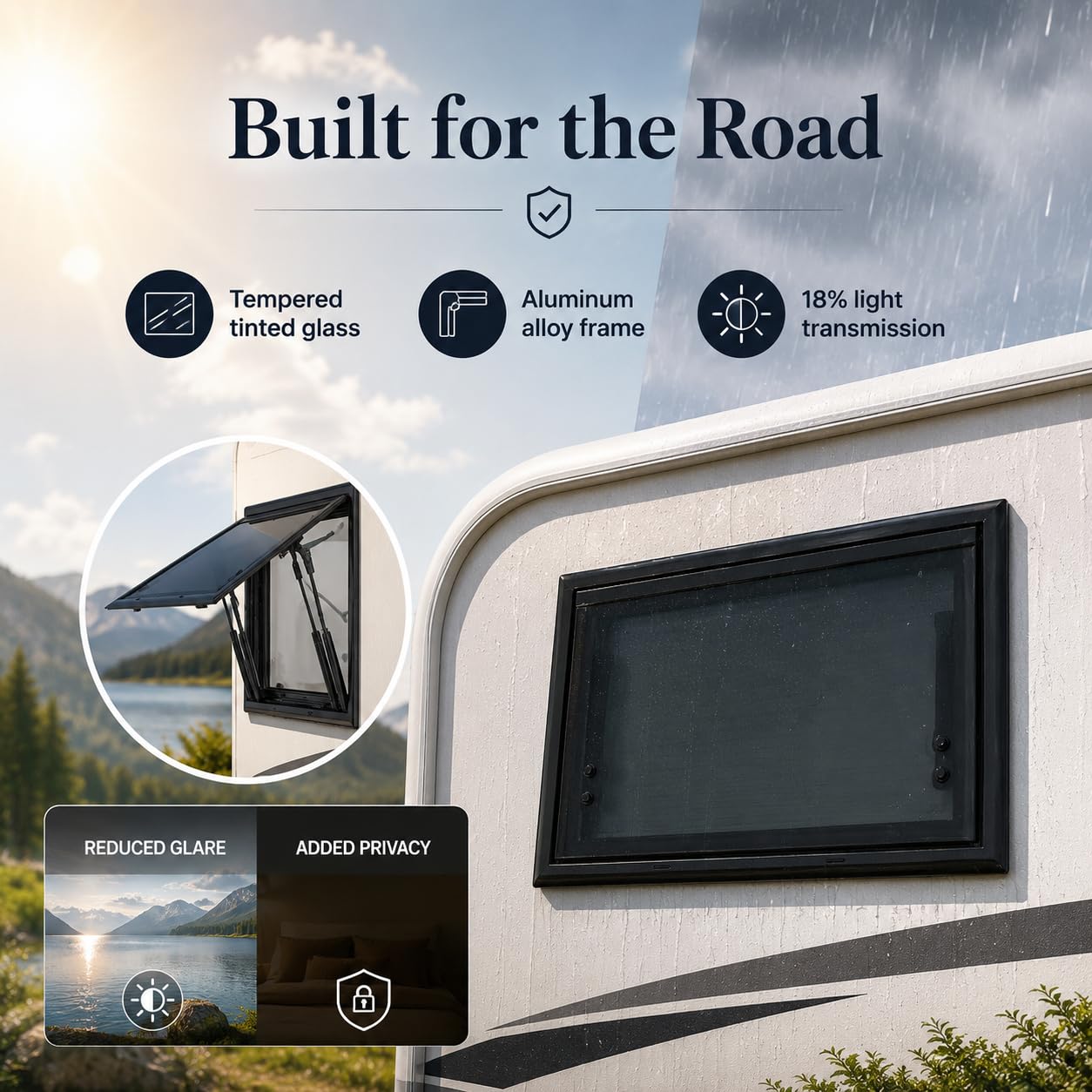 Wohnmobilfenster Ausstellfenster 50x35 cm, Wohnwagen Fenster mit Fliegengitter und Sonnenschutz, 85° Camper Fenster Seitenfenster aus gehärtetem Glas, Caravan Ersatzfenster für Wohnmobil Van Kastenwag