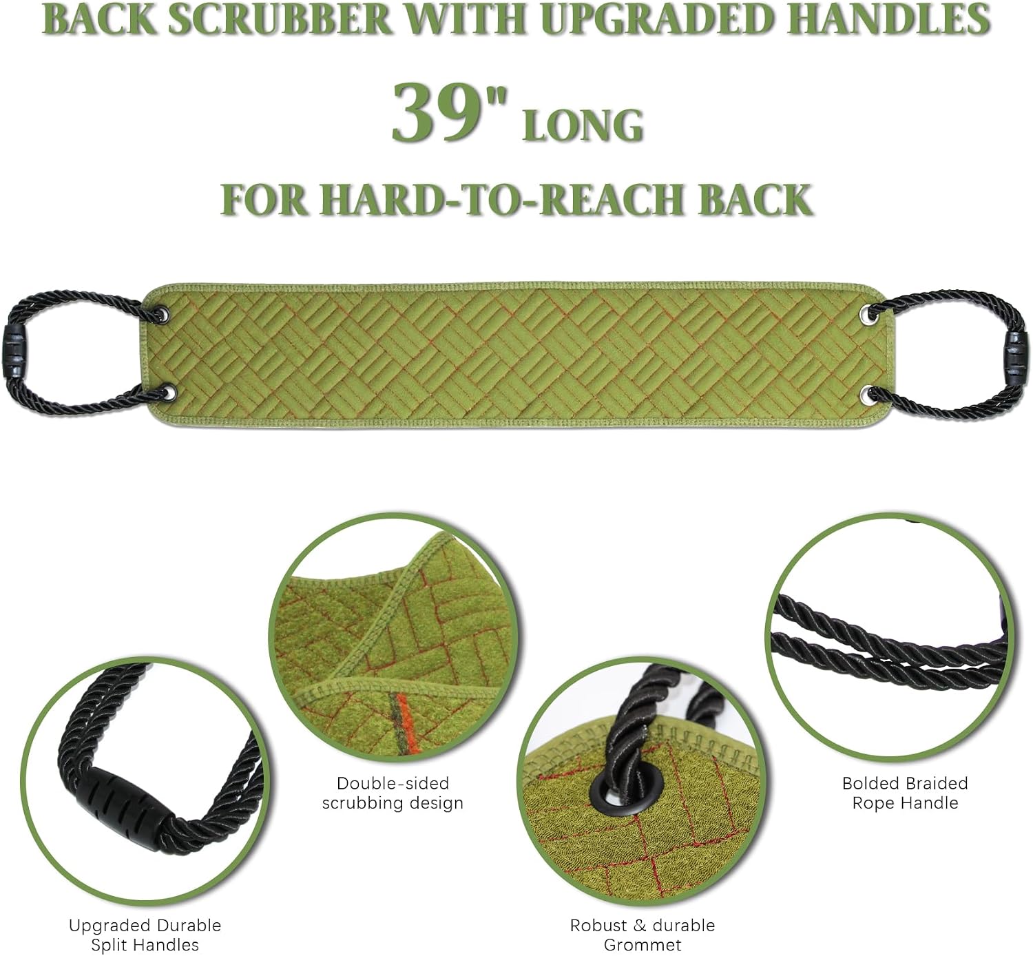 Back Scrubber for Shower, Double Sided Bath Body Exfoliator Scrubber, Deep Cleansing Bath Back Scrubbers for Use in Shower, Exfoliating Body Scrub Brush for Men Women(Green)