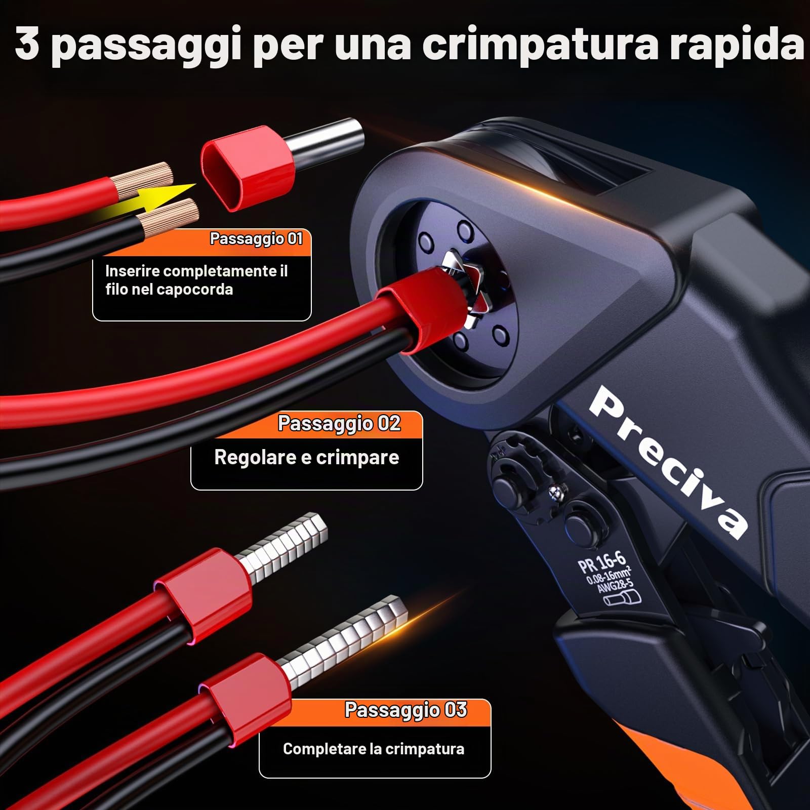 Pinza Crimpatrice con1520pezzi,Capicorda Da 0,08-16mm² ，Pinza Capicorda Regolabili，Puntalini Elettrici,Crimpatrice Puntalini，Per Uso Industriale E Fai-Da-Te,Terminali Elettrici A Crimpare