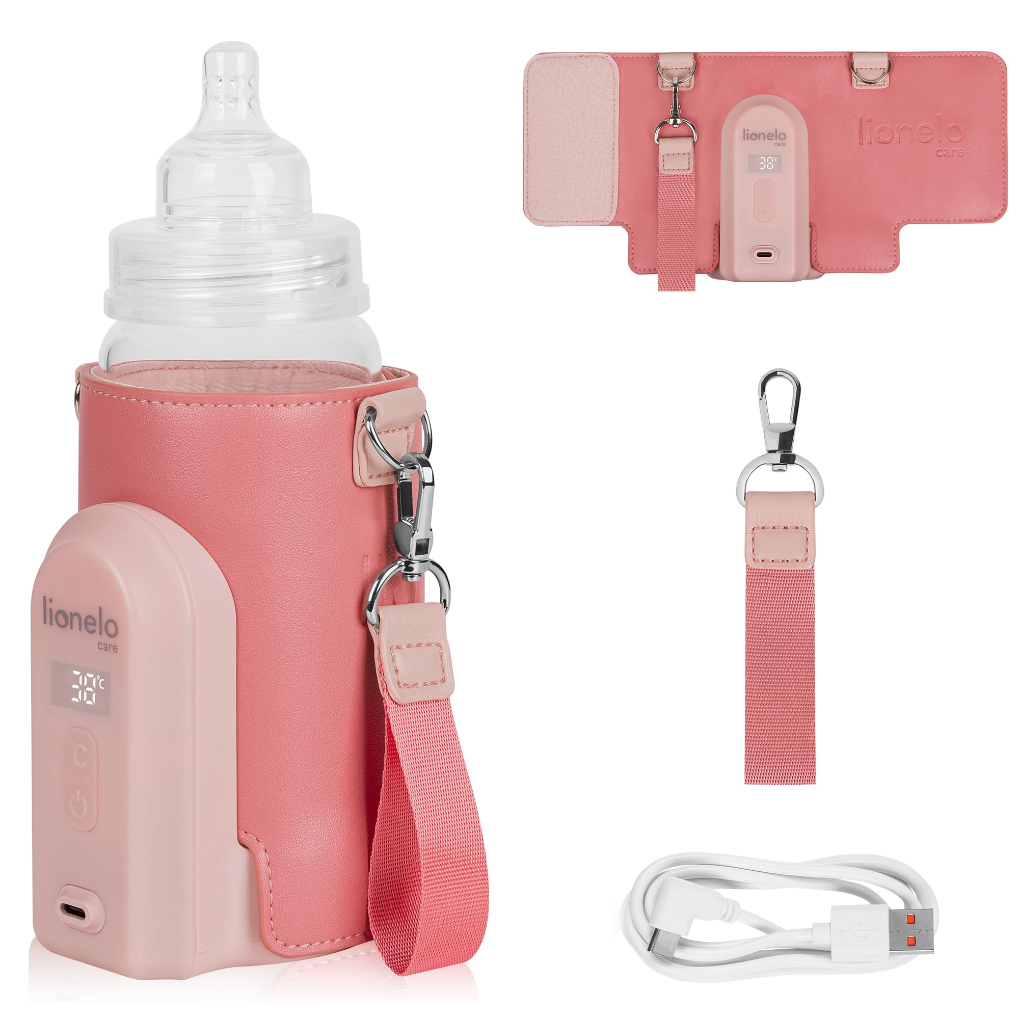 LIONELO Thermup Go Evo Scaldalatte Portatile per biberon per Neonati, Mantiene Liquidi caldi, 5 Temperature operative da 38 a 50°C Ricarica USB-C, Fino a 9 Ore di Funzionamento (Rosa Corallo, EVO)