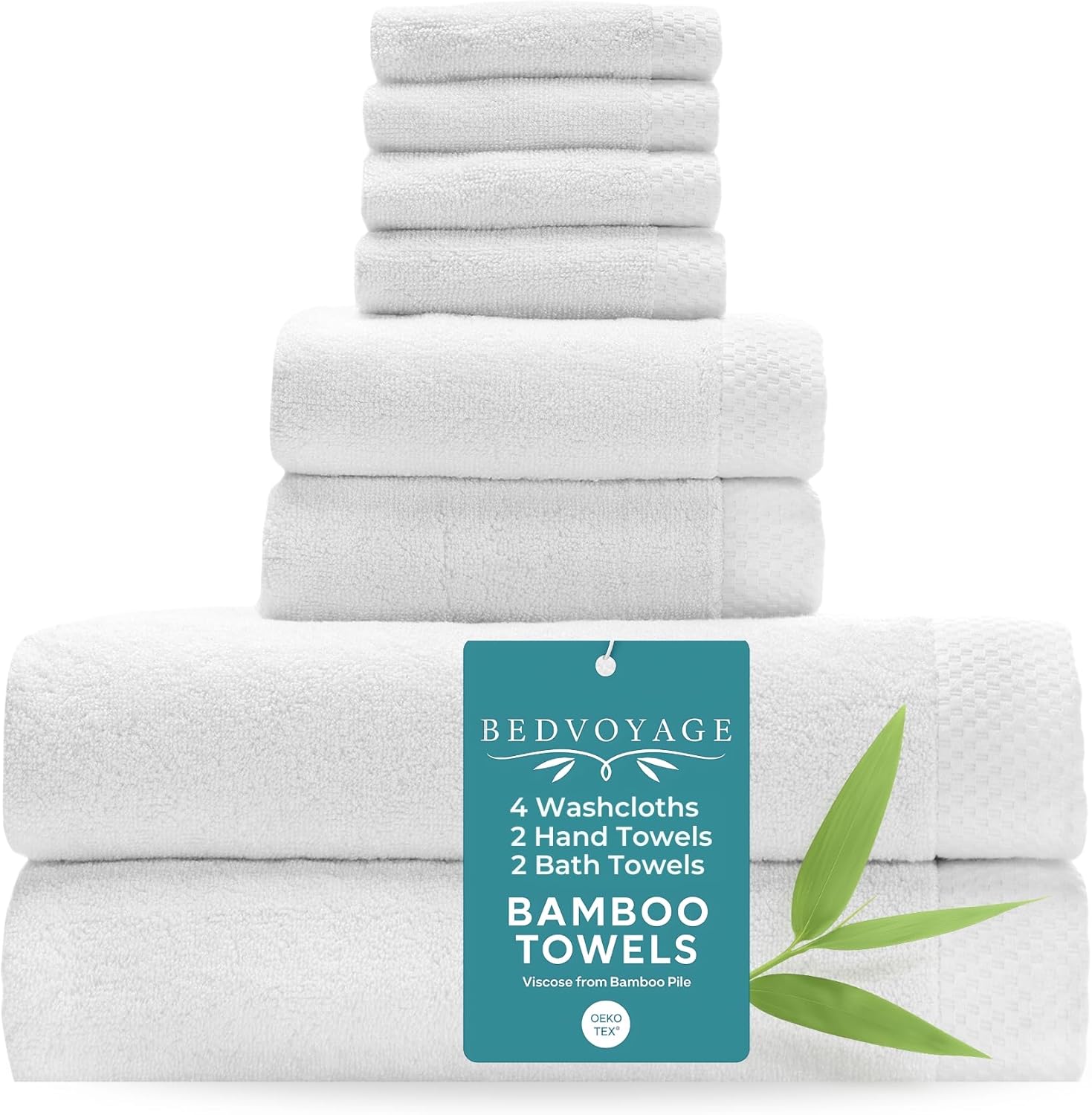 BedVoyage Luxury Bath Towels Set of 8 - Ultra Soft Plush Bathroom Towel Set - Highly Absorbent Viscose from Bamboo Bath Towels Ultra Soft - Spa Towel for Body - White