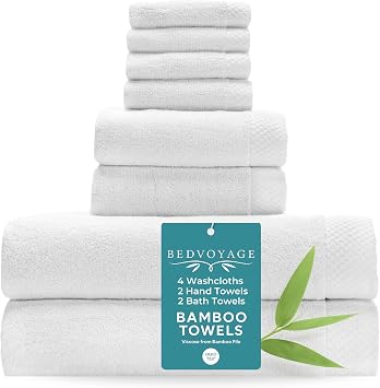 BedVoyage Luxury Bath Towels Set of 8 - Ultra Soft Plush Bathroom Towel Set - Highly Absorbent Viscose from Bamboo Bath Towels Ultra Soft - Spa Towel for Body - White