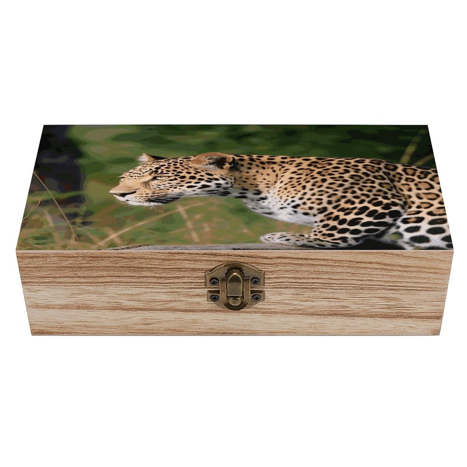 VstaDank African Leopard Wooden Storage Box Wooden Keepsake Box with A Hinged Lid Fashion Memory Treasure Boxes Decorative Jewelry Case for Crafts Photo Home Decor Wood Gift Box
