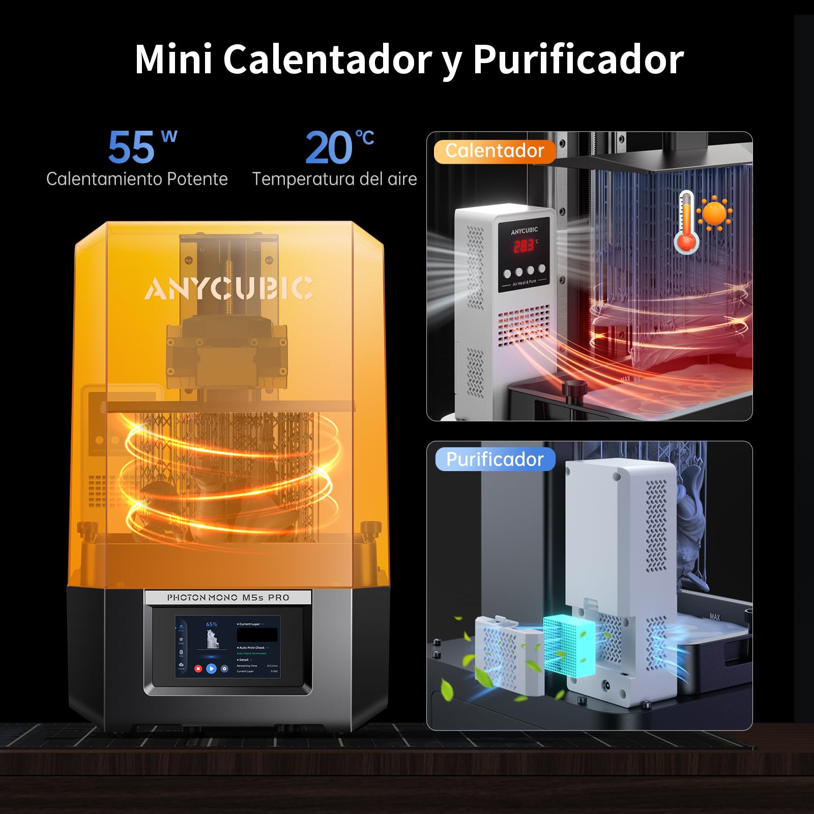 Anycubic Impresora 3D de Resina Photon Mono M5s Pro 14K con Actualización Automática, Velocidad 3 Veces Más Rápida, Mini Calentador y Purificador, para Jugadores 3D con Mil Necesidades