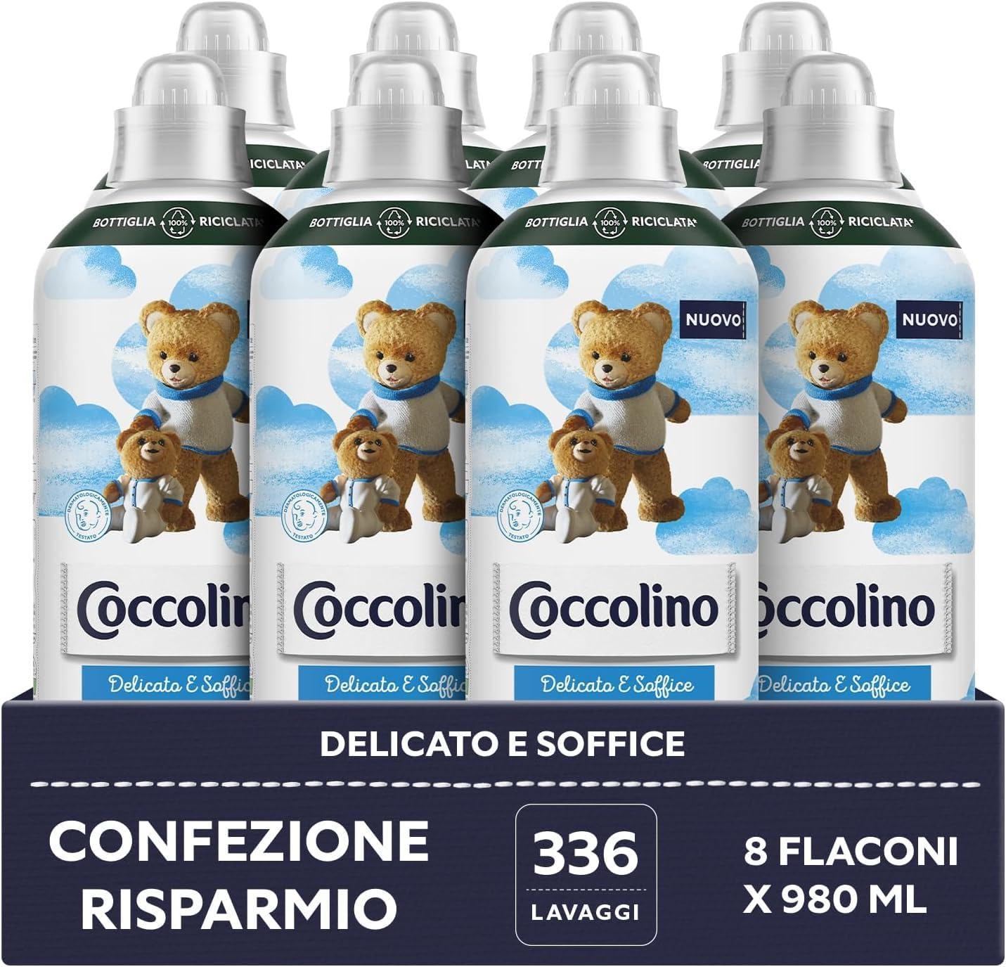 Coccolino Suavizante concentrado delicado y suave, hipoalergénico y dermatológicamente probado, formato hasta 336 lavados, 8 unidades de 980 ml