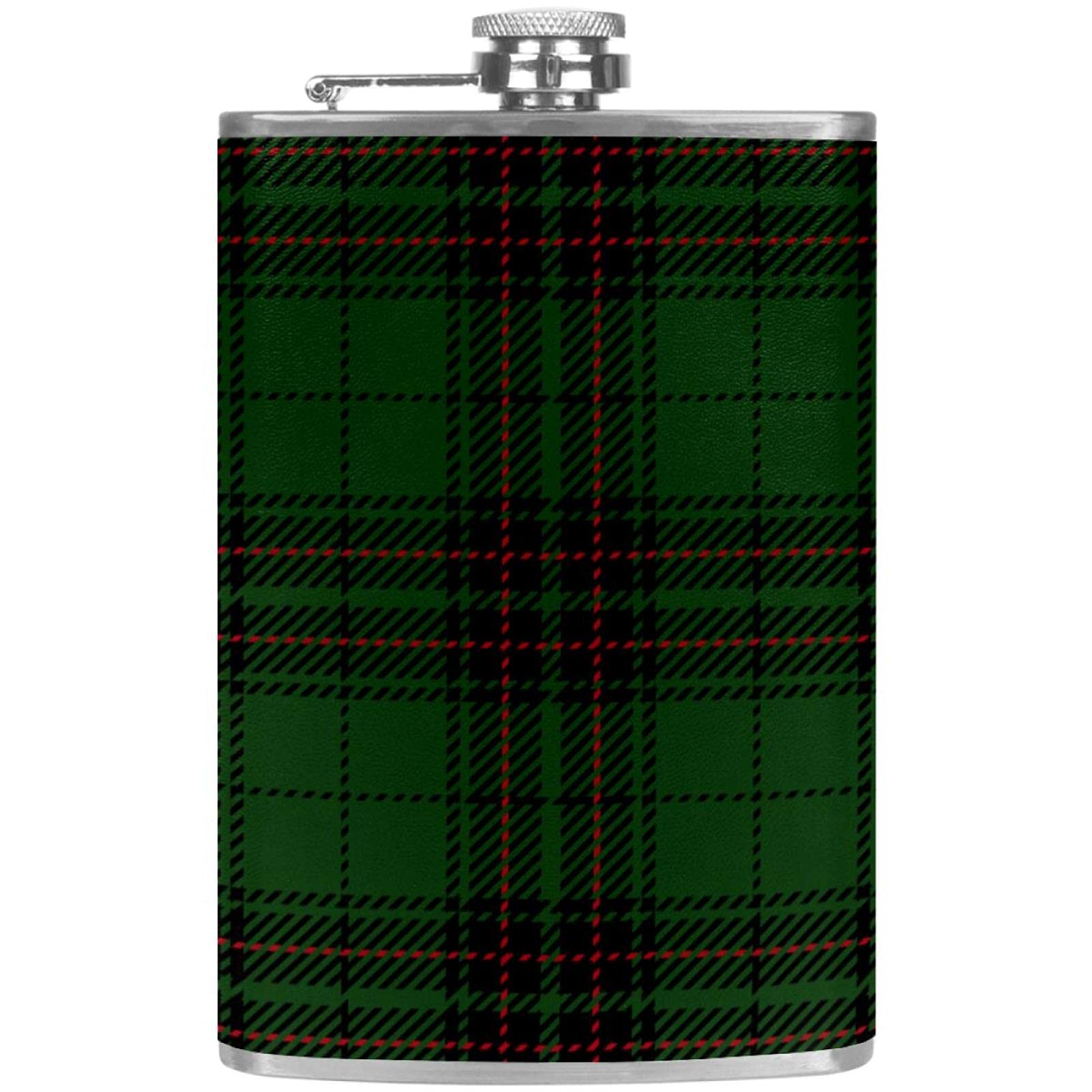 Flasque à liqueur en acier avec entonnoir et motif tartan pour Noël