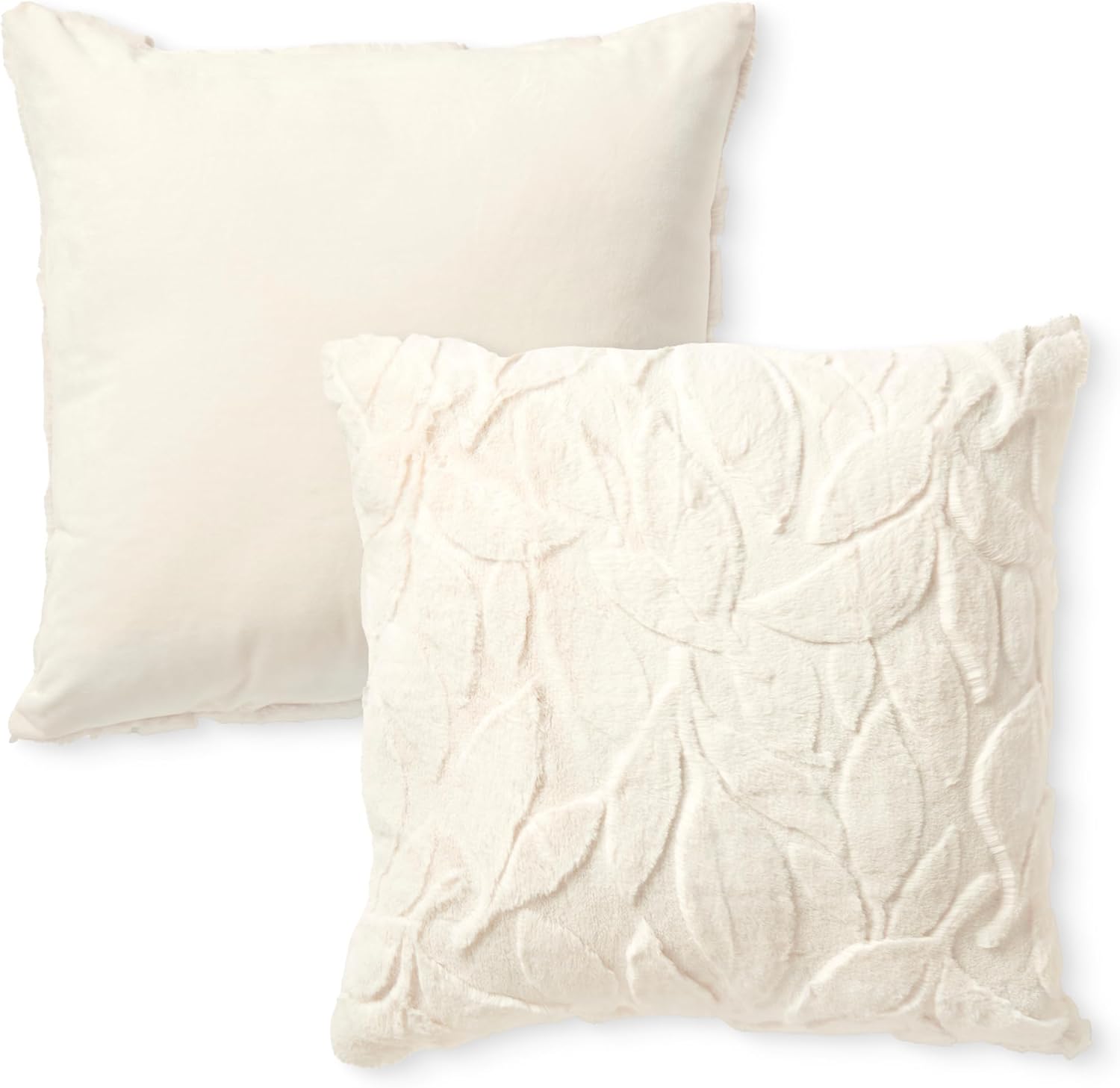 NORTHWEST HGTV Home Textured Faux Fur Accent Pillow, 22x22 Triple Jacquard Sculpted Decorative Cushion, Ultra-Soft Plush Layered Throw Pillow for Bed, Sofa, or Chair, Ivory