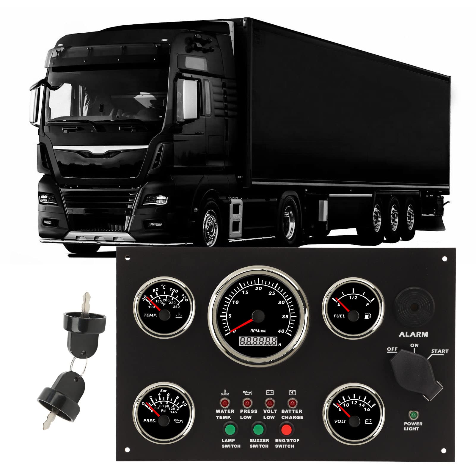 Pannello Strumenti per Barche, Voltmetro Livello Carburante Contagiri Temperatura Acqua IP67 Indicatore Cruscotto Impermeabile Set per Macchinari di Ingegneria per Yacht