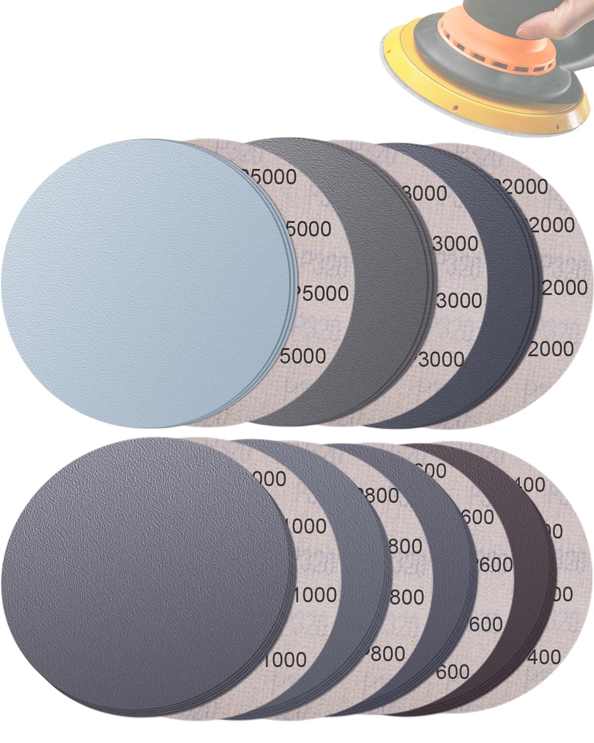 6 Inch Sanding Discs - 50 Pack Fine Grit -12