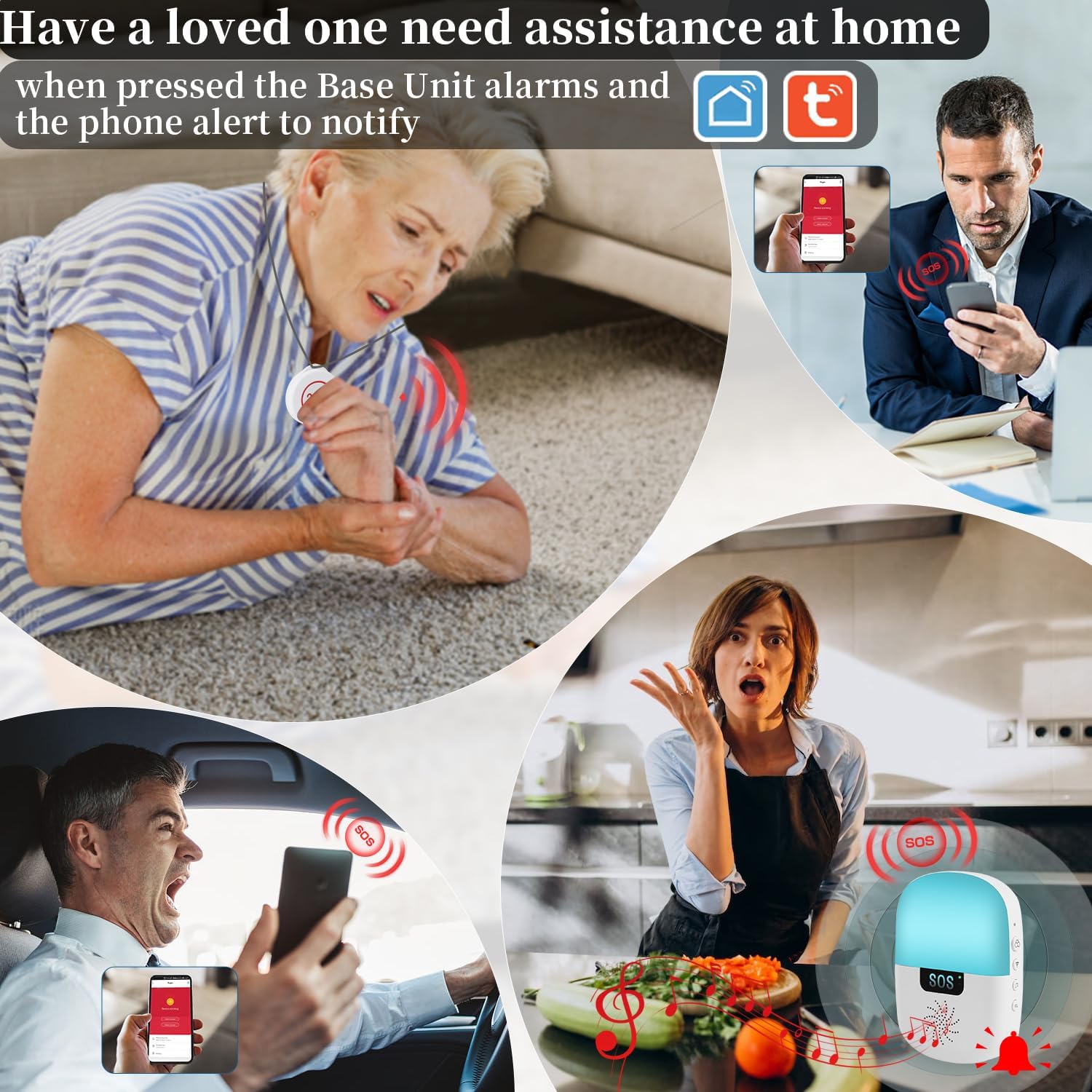 WiFi Caregiver Pager Call Button Smart Wireless SOS Medical Alert System for Seniors Fall Alert Device for Elderly Nurse Alert System Alert Button for Patients Disabled, 1 Receiver 2 Call Button