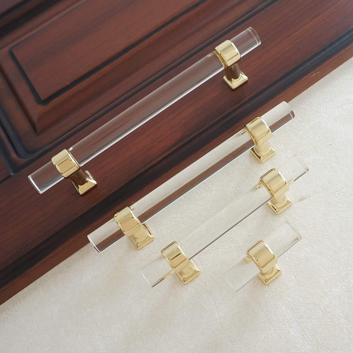 2.5" Crystal Cabinet Pulls Clear Acrylic Drawer Pulls Handle 6Pack 2-1/2" Gold  Dresser Pulls Kitchen Cupboard Knob Hardware (6, Gold Metal, 2 1/2" Hole to  Hole) - Amazon.com