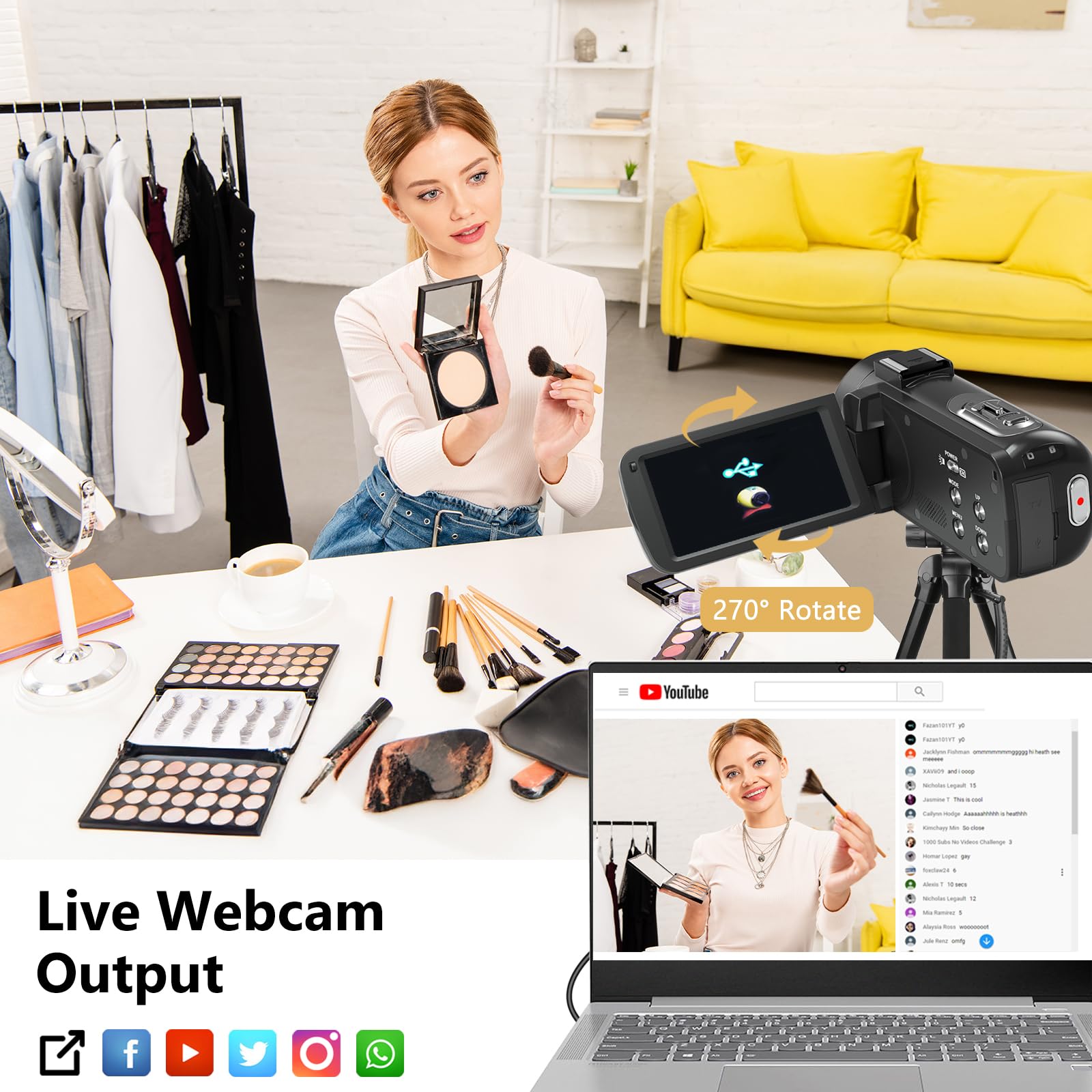 Videocamera, videocamera 1080P, 36 MP, visione notturna IR, fotocamera digitale con 2 batterie, schermo IPS da 3,0 pollici, fotocamera Vlogging 30 FPS 16X zoom digitale per YouTube, registrazione