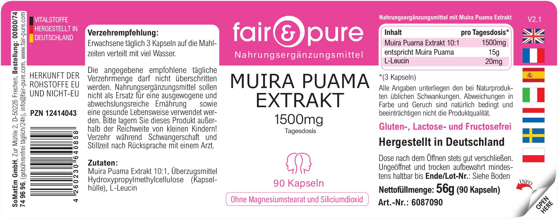 Fair & Pure Muira Puama 500mg, 90 Kapseln, schluckfreundlich, 10:1 Extrakt, Nahrungsergänzungsmittel vegan ohne Magnesiumstearat, in Deutschland hergestellt (Packung mit 2)