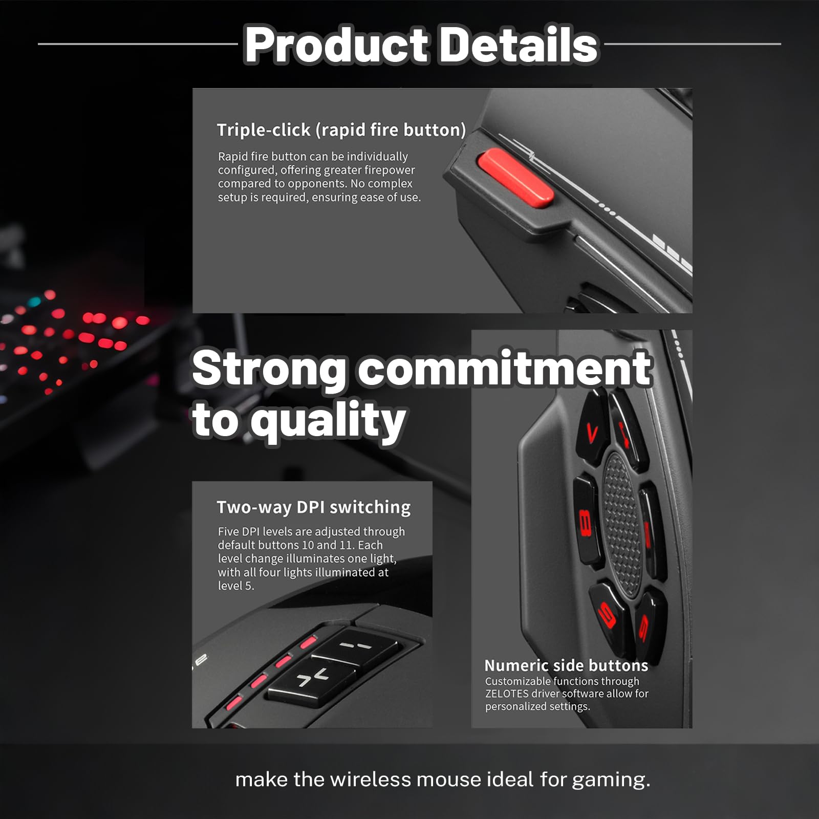 Souris de jeu sans fil, RVB double mode, Bluetooth, jusqu'à 24 000 ppp, 13 boutons macro programmables, souris optique 50 heures pour PC, ordinateur portable, MOBA FPS, PMW-3311, prise en main
