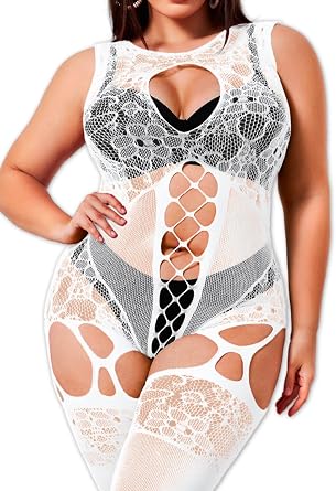 EHSUYAB Plus Size Body Stockings For Women Curvy , Exotic Dancer Lingerie Outfits, Full Sexy Fishnet Bodysuit Rave Party
