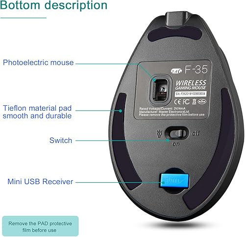 Miniatura 3 de TRELC Mouse ergonómico, mouse óptico vertical inalámbrico de 2.4 G con sensibilidad ajustable (100016002400 DPI), 6 botones para PC, escritorio,