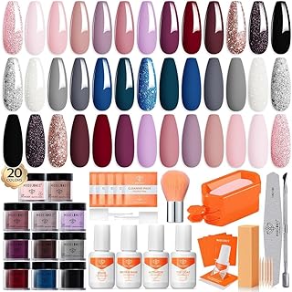 modelones Dip Powder Nail Kit, 20 Colors Pink Blue Black White Nude Grey Dipping Powder Starter Set with Liquid Set Base&Top Activator French Nail Art Salon Long-Lasting DIY Manicure Kit