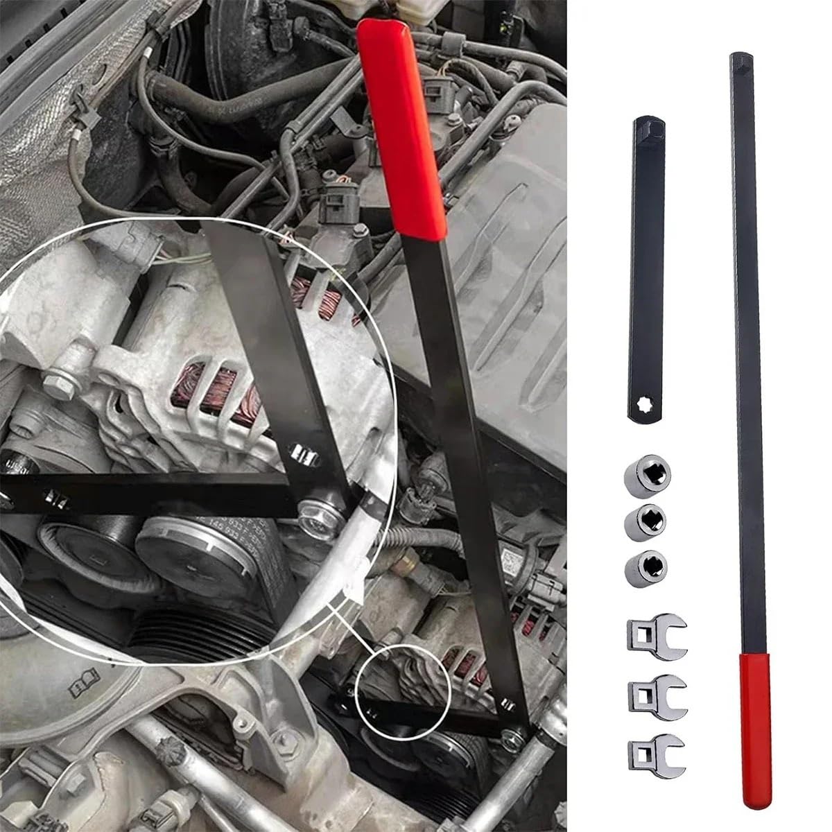 pasek rozrządu zestaw Uniwersalny Zestaw Narzędzi Do Napinacza Paska Serpentynowego 8 Szt. Klucz Nastawny 3/8 "i 1/2" Do Naprawy Samochodów kompletny kit rozrządu