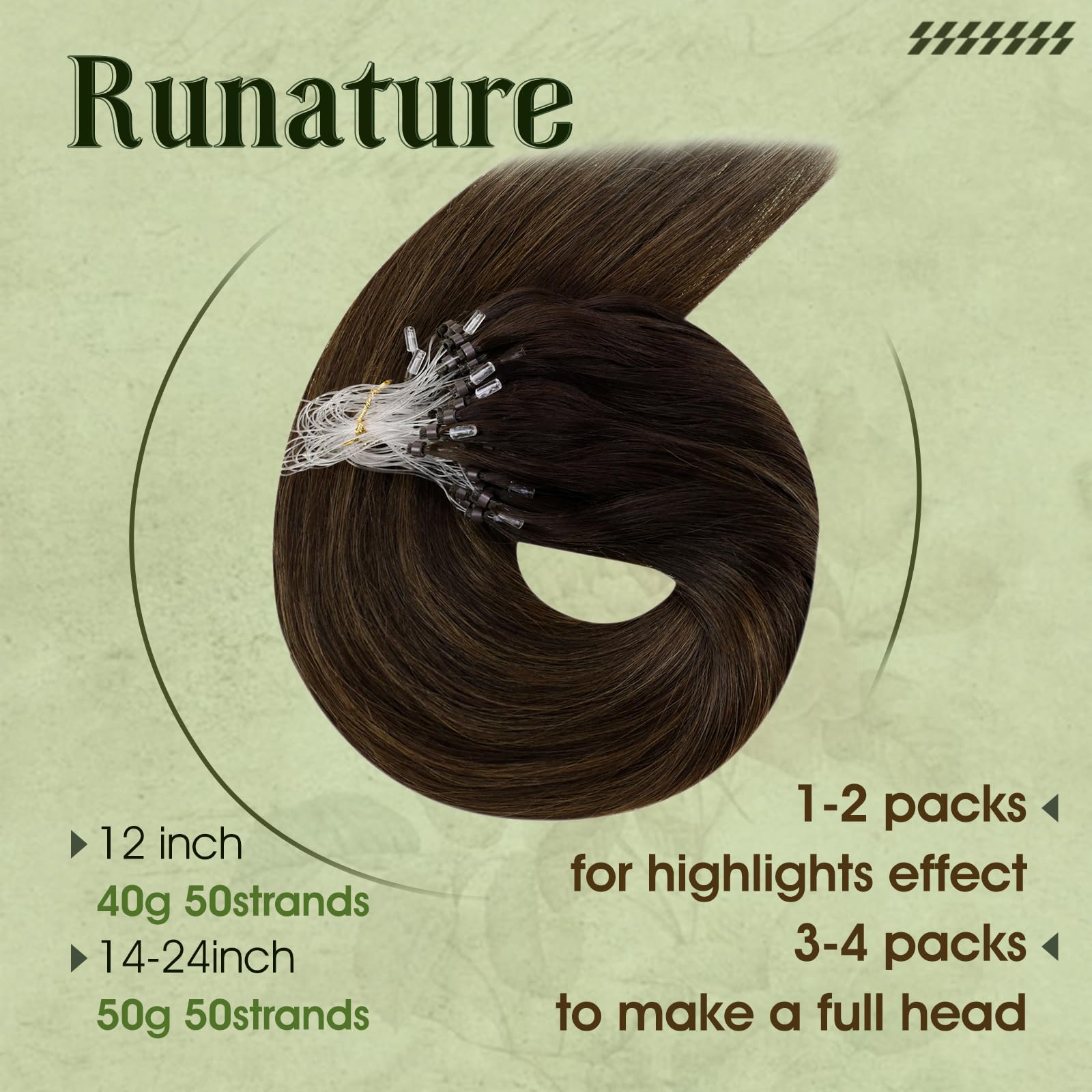 RUNATURE Micro Beads Hair Extensions Real Hair Purple Remy Micro Ring Hair Extensions Invisible Remy Straight Micro Hair 14 Inch 25g/25strands #Purple — view 12
