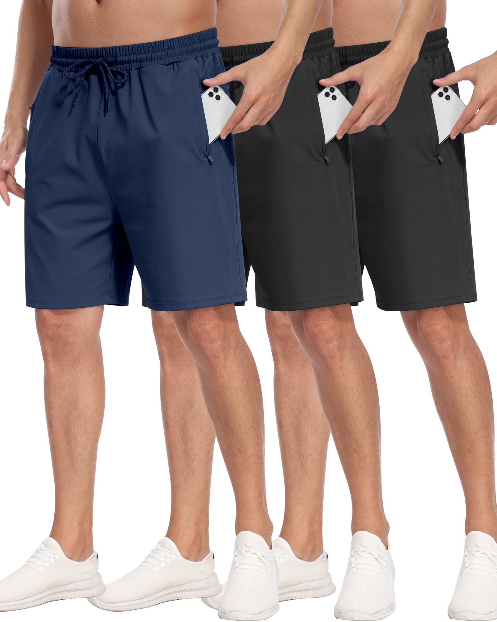 PARISDIARY 3 Pack Men's Athletic Running Shorts with Zipper Pockets,Gym Workout Basketball Hiking Shorts for Men