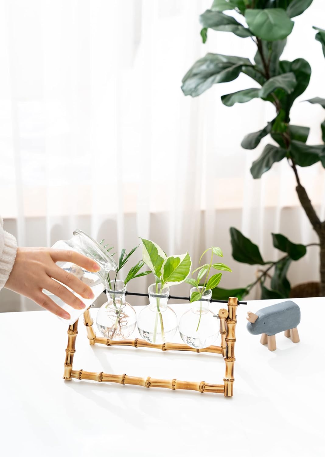 Plant Propagation Stations Terrarium Stand, Desktop Planter Glass Bulb Vase Plant Holder Lover Gift Retro Tabletop Indoor Hydroponics Plant Cutting Home Garden Office Decor (Bulb Shape)