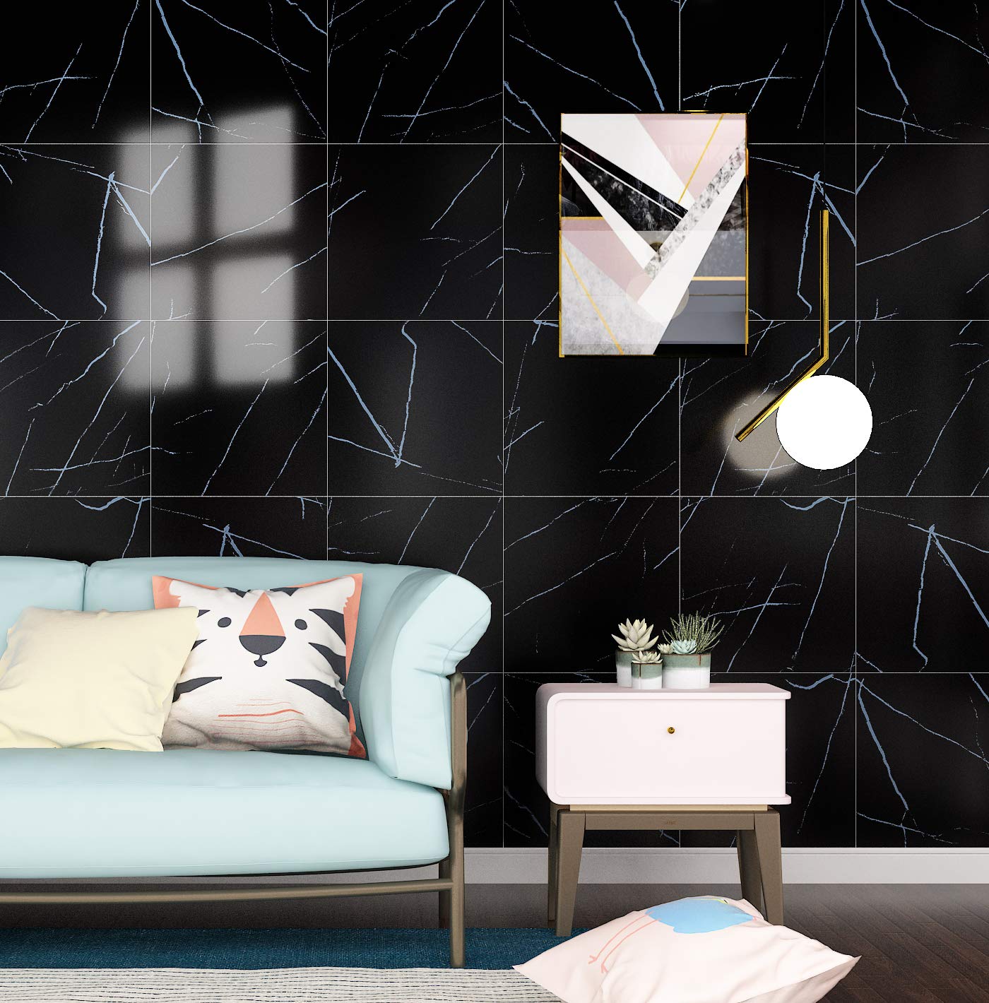 Livelynine Peel And Stick Floor Tile 12X12 Inch 16 Pack Marble Black