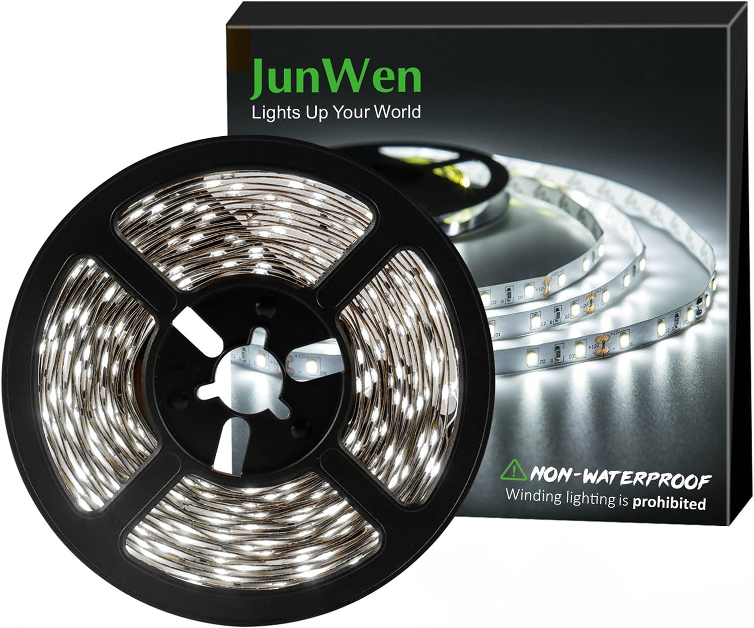Daylight White LED Strip Lights, 12V16.4ft 300LEDS Flexible Tape Light for Hallway, Staircase, Bookshelf, Under Cabinet, Non Waterproof, Not Include Power Adapter