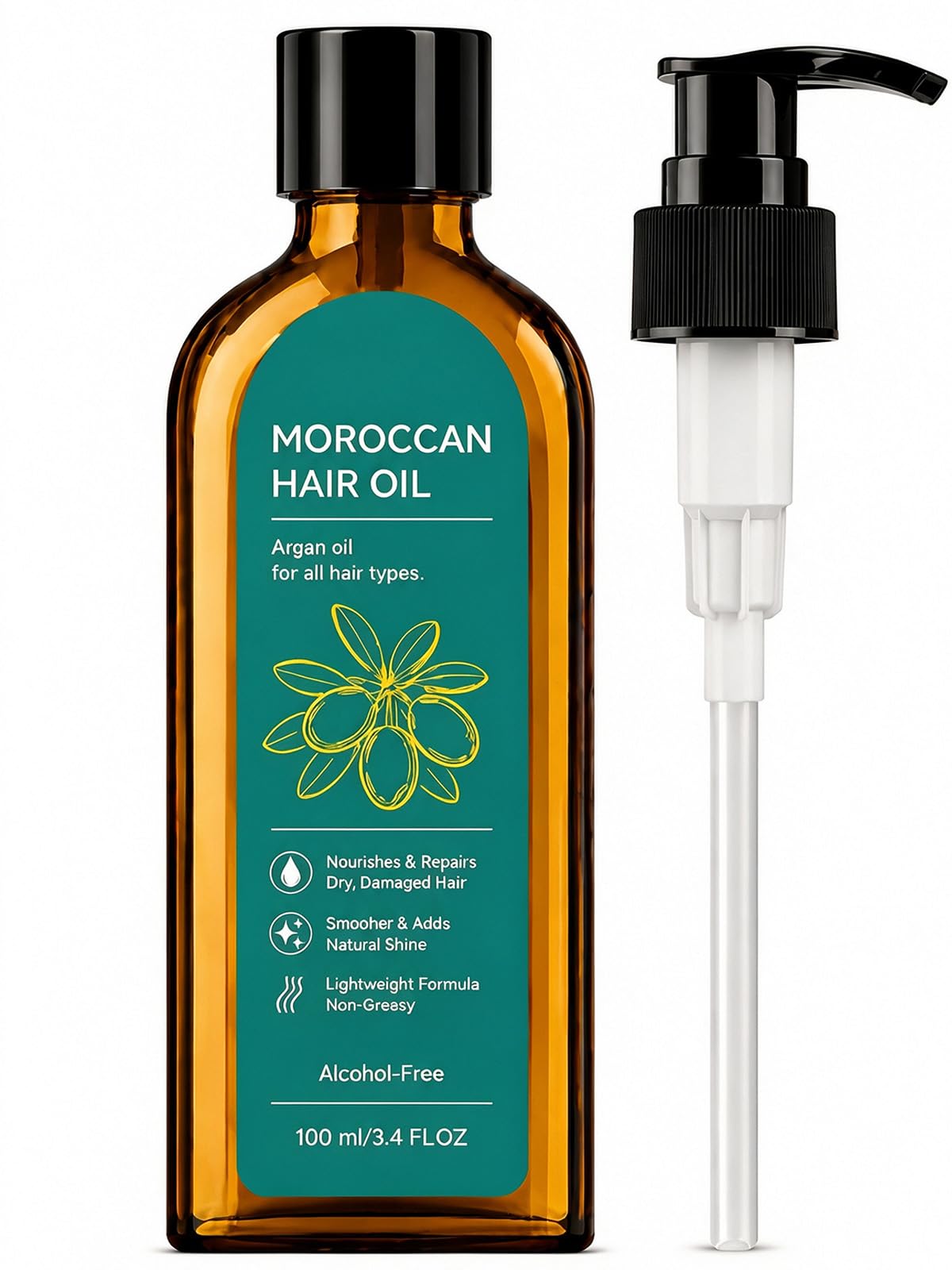Moroccan Argan Hair Oil, Frizz Control & Heat Protectant, 3.4 Fl Oz 3.4 Fl Oz (Pack of 1)