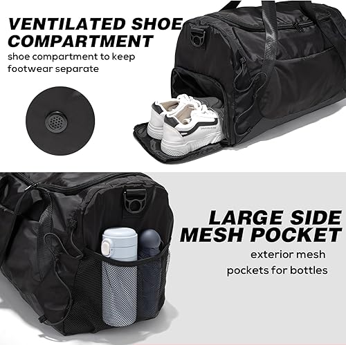 Miniatura 4 de Bolsa de gimnasio para mujeres y hombres, bolsa de lona para viajes con compartimento para zapatos y bolsillo húmedo, bolsa pequeña de mano para