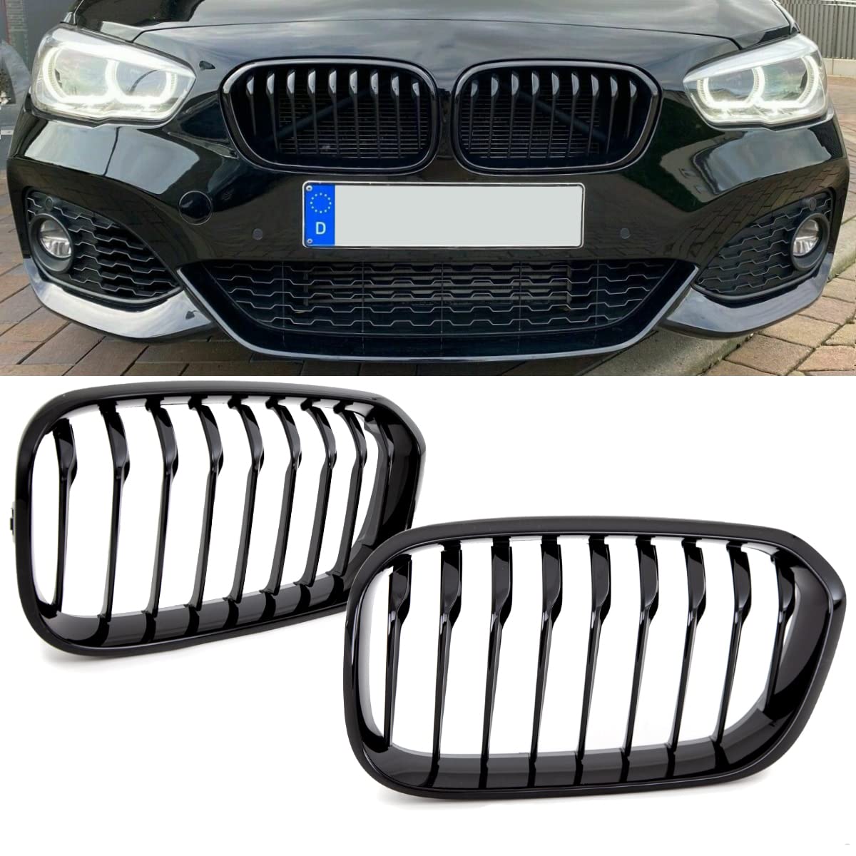 DM Autoteile Sport-Performance Kühlergrill Schwarz Glanz kompatibel für BMW 1er F20 F21 LCI ab 2015