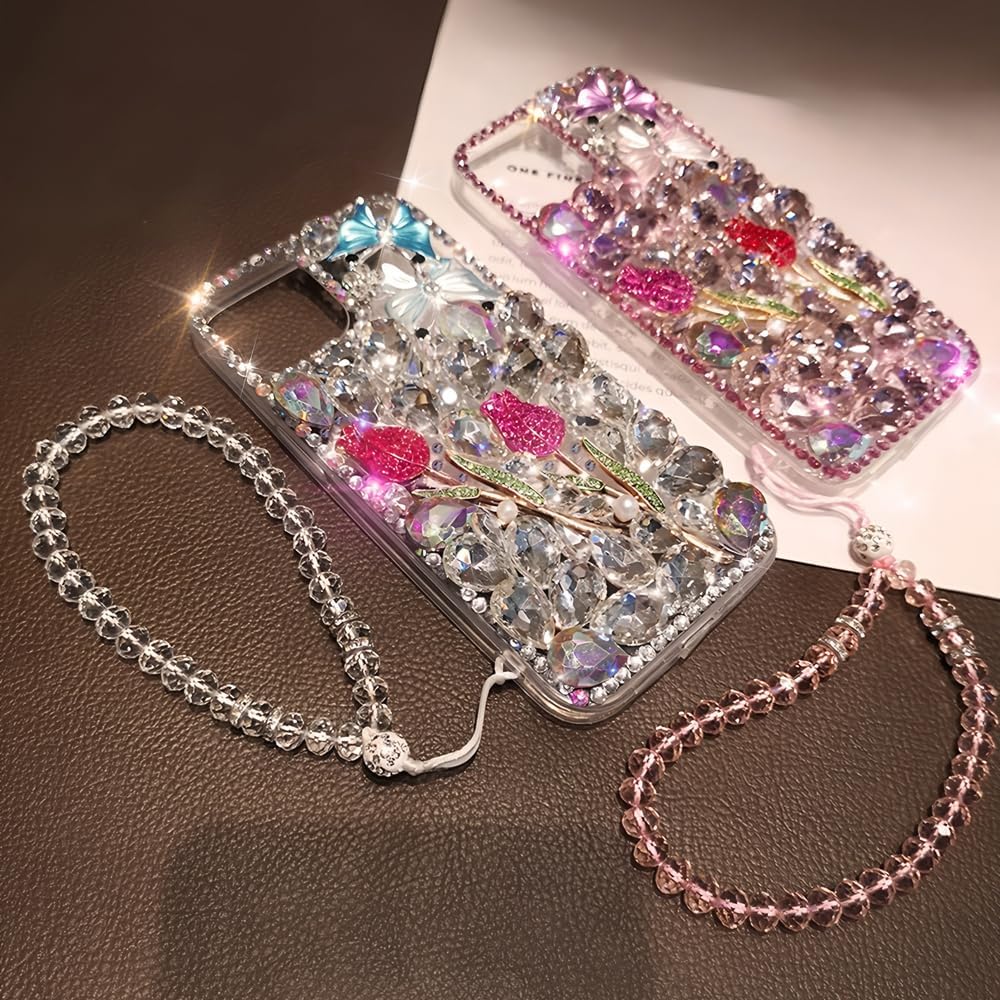 Glitter Rhinestone Phone Case 3D Tulip Flower Bling Diamond Cover for Honor X9C Smart image 4