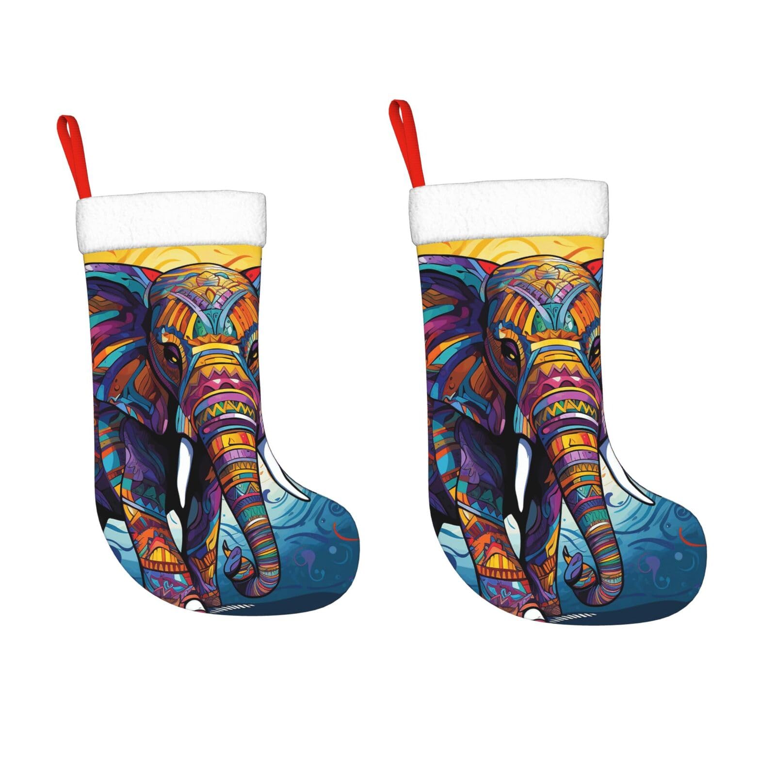 KLOPH 2 Pack 18 Inches Christmas Stockings Personalized Colorful Elephant Xmas Stocking Hanging Decoration Fireplace Stocking for Holiday Xmas Tree Christmas Fireplace Decor Gifts