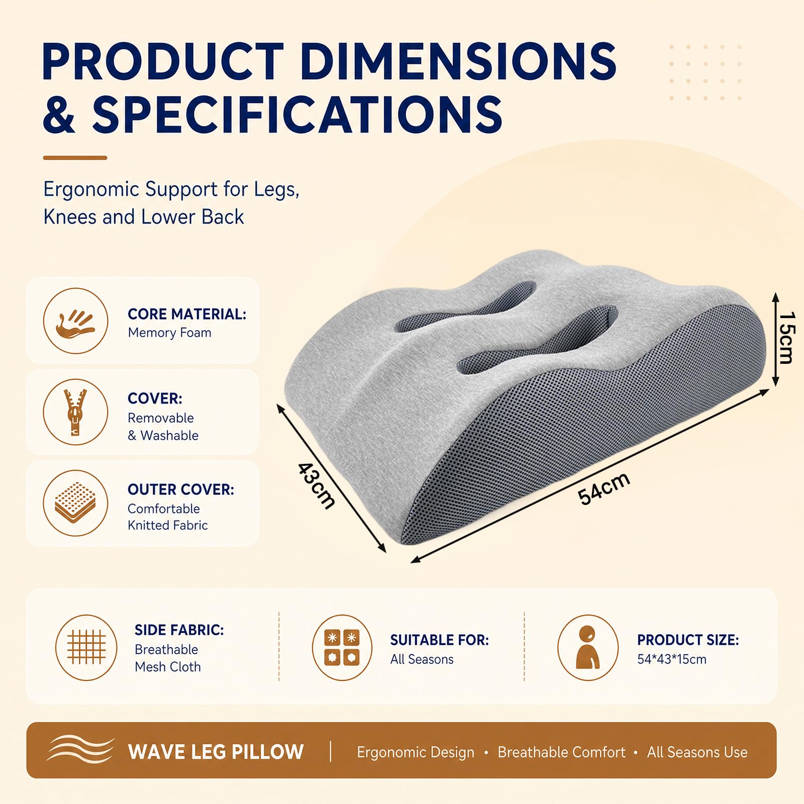 Almohada de apoyo para piernas para postoperatorio y postraumático, espuma viscoelástica, ergonómica, transpirable, para promover la circulación sanguínea (gris claro)