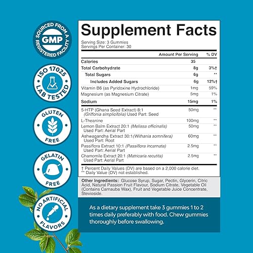 Miniatura 2 de Natures Craft Gomitas calmantes para adultos con ashwagandha y magnesio Gomitas relajantes para el estrés con L teanina 5HTP y extracto de bálsamo