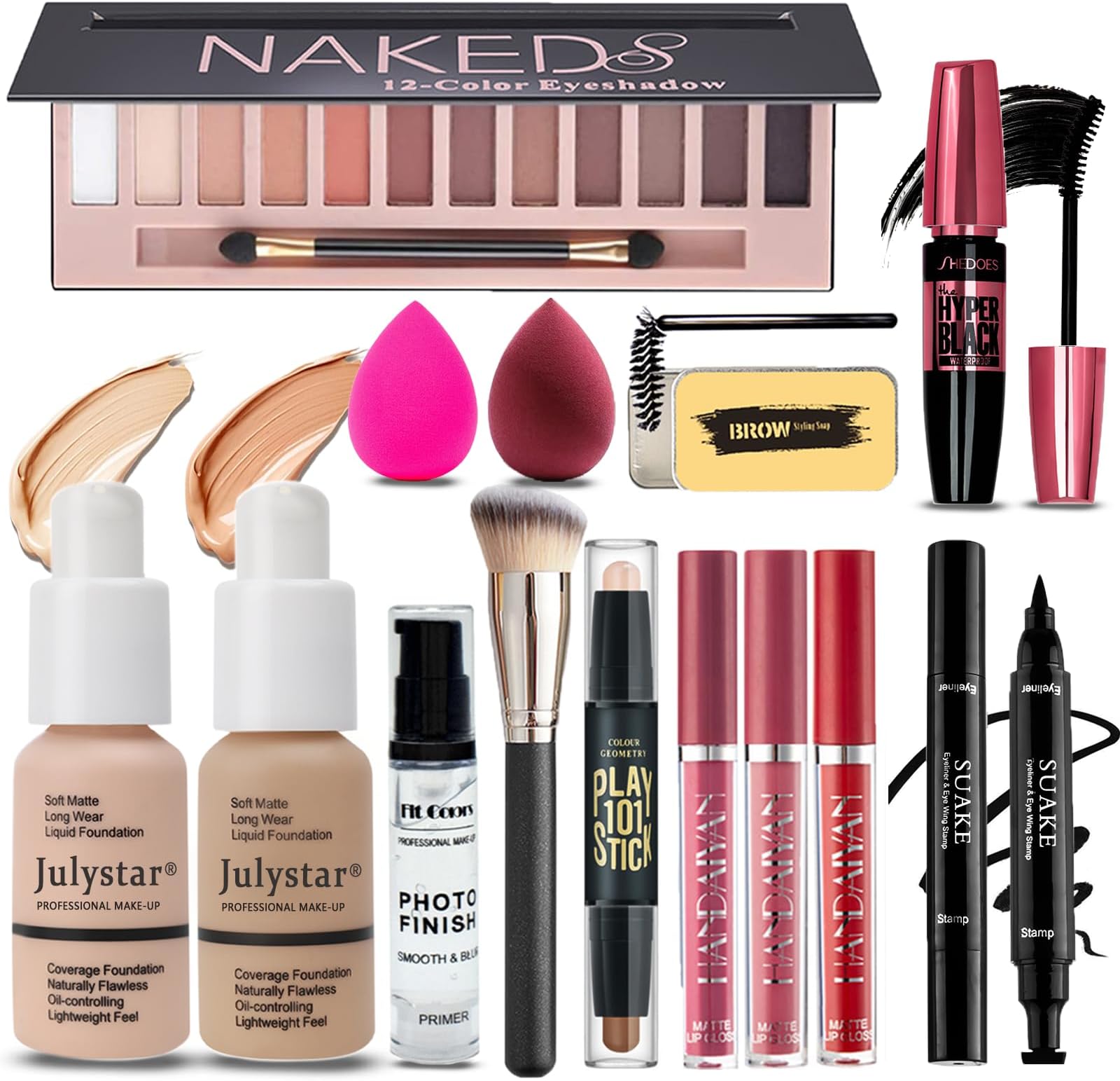 All in One Makeup Kit for Women Full Kit, Makeup Set 12 Colors Eyeshadow, Foundation & Primer, Lipsticks, Eyeliner, Mascara, Contour Stick, Brow Soap, Brush & Sponge, Make Up Gift Set for Women, Teens