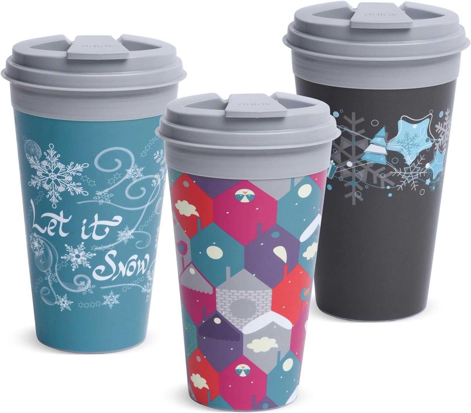 Easy Traveler Winter Collection Insulated Travel Mug, 16 Oz, Set of 3