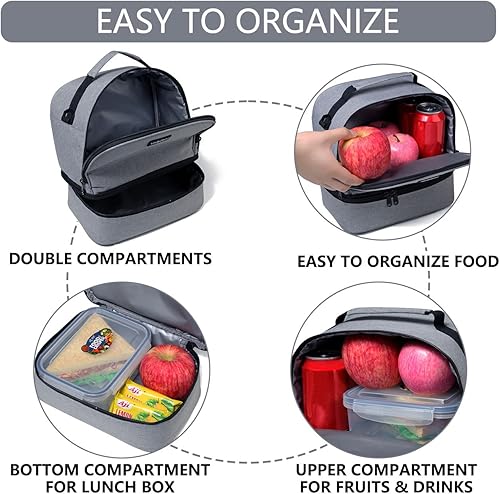 Miniatura 2 de VASCHY Bolsa de almuerzo para mujer, bolsa de almuerzo aislada para hombres para el trabajo, pequeña hielera para picnic gris