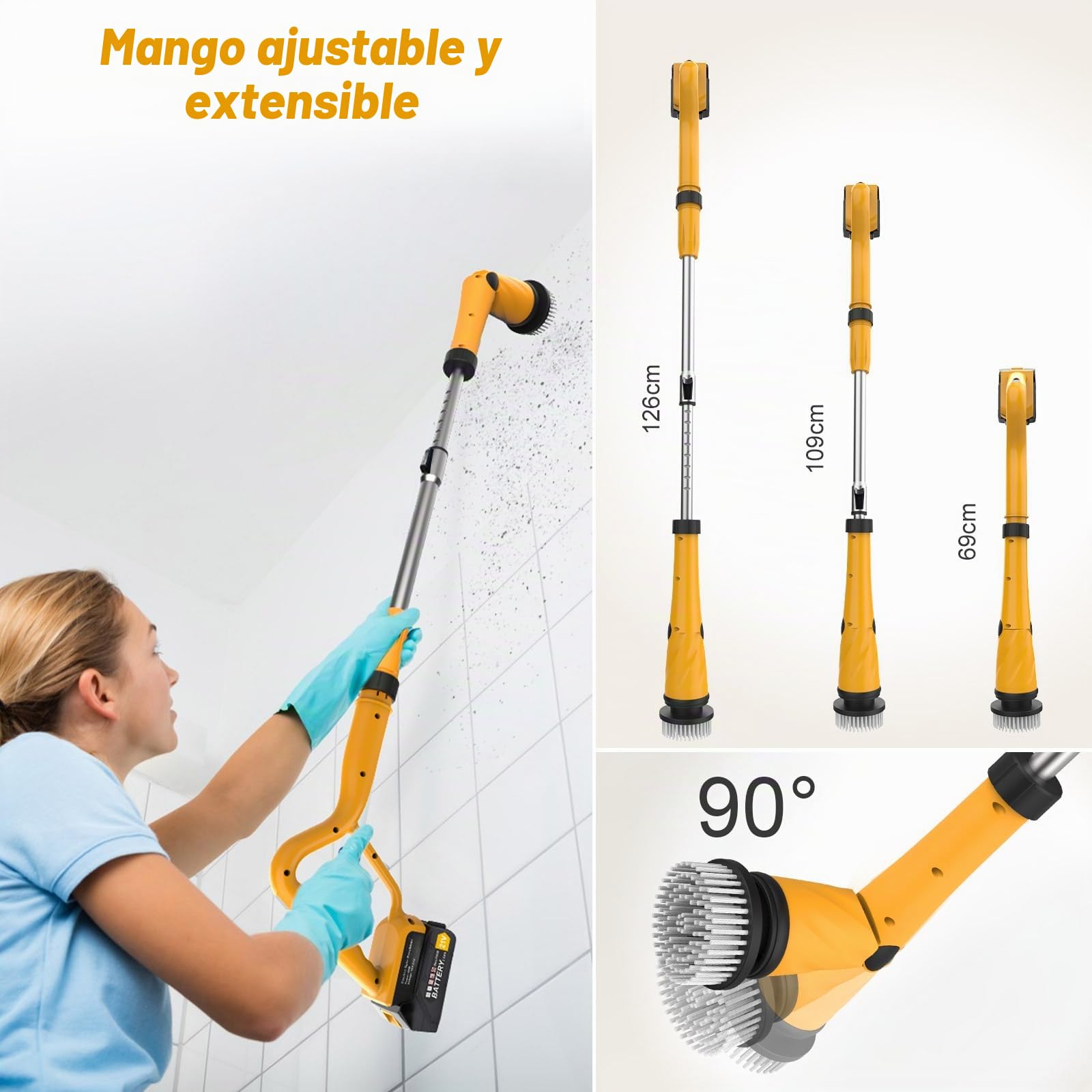 Qimedo Scrubber eléctrico 1500 RPM Power Scrubber con batería Recargable Cepillo de Limpieza eléctrico con 8 Cabezales Intercambiables para Ducha, baño, Suelo y Fregadero
