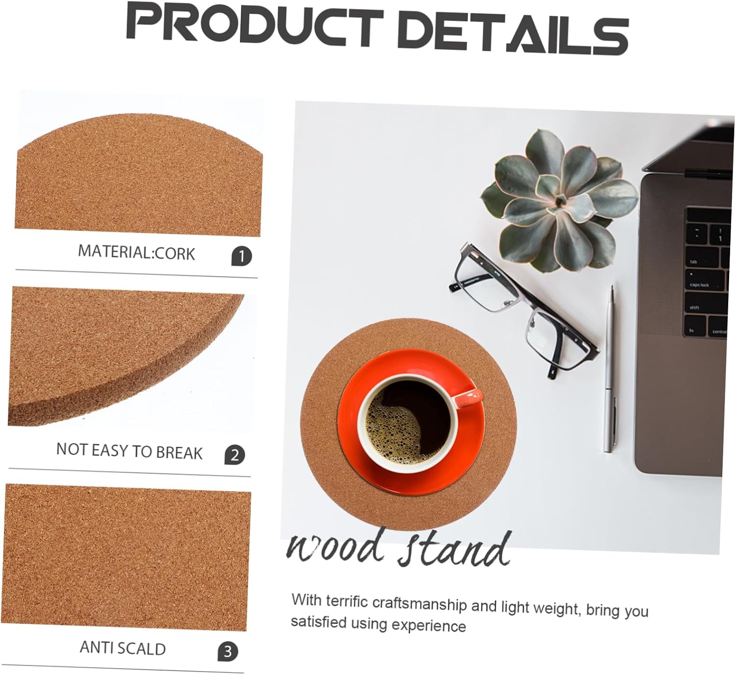 5pcs Cork Coasters Round Coasters for Cups Heat Insulated Non-Slip Drink Holders Kitchen Accessories