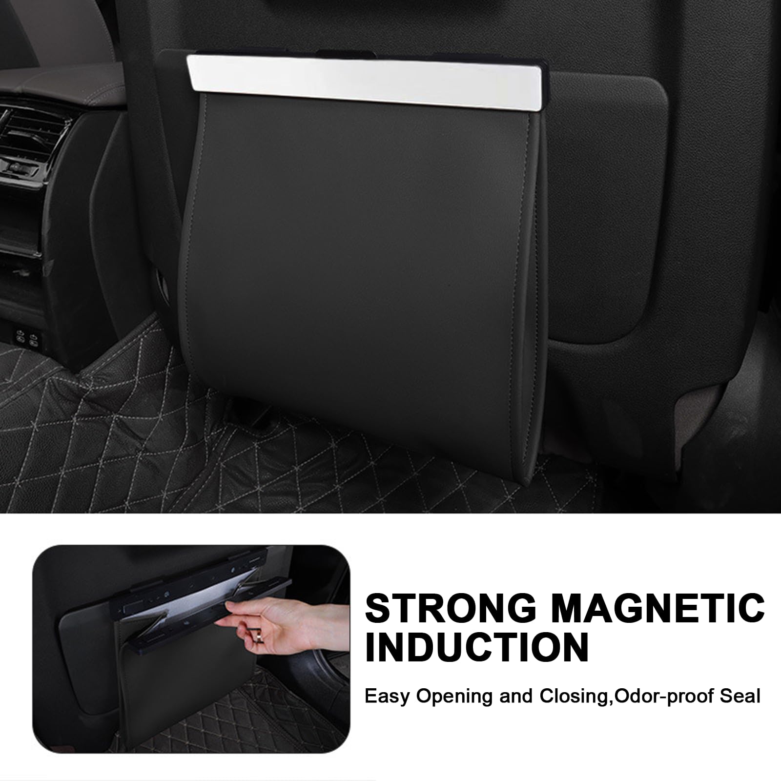 Cestino per Auto in Pelle PU, Pattumiera Auto Piegevole con 12 Sacchetti,Installazione Facile su Sedile e Portiera, Per SUV, Camion, Accessori Auto Interni