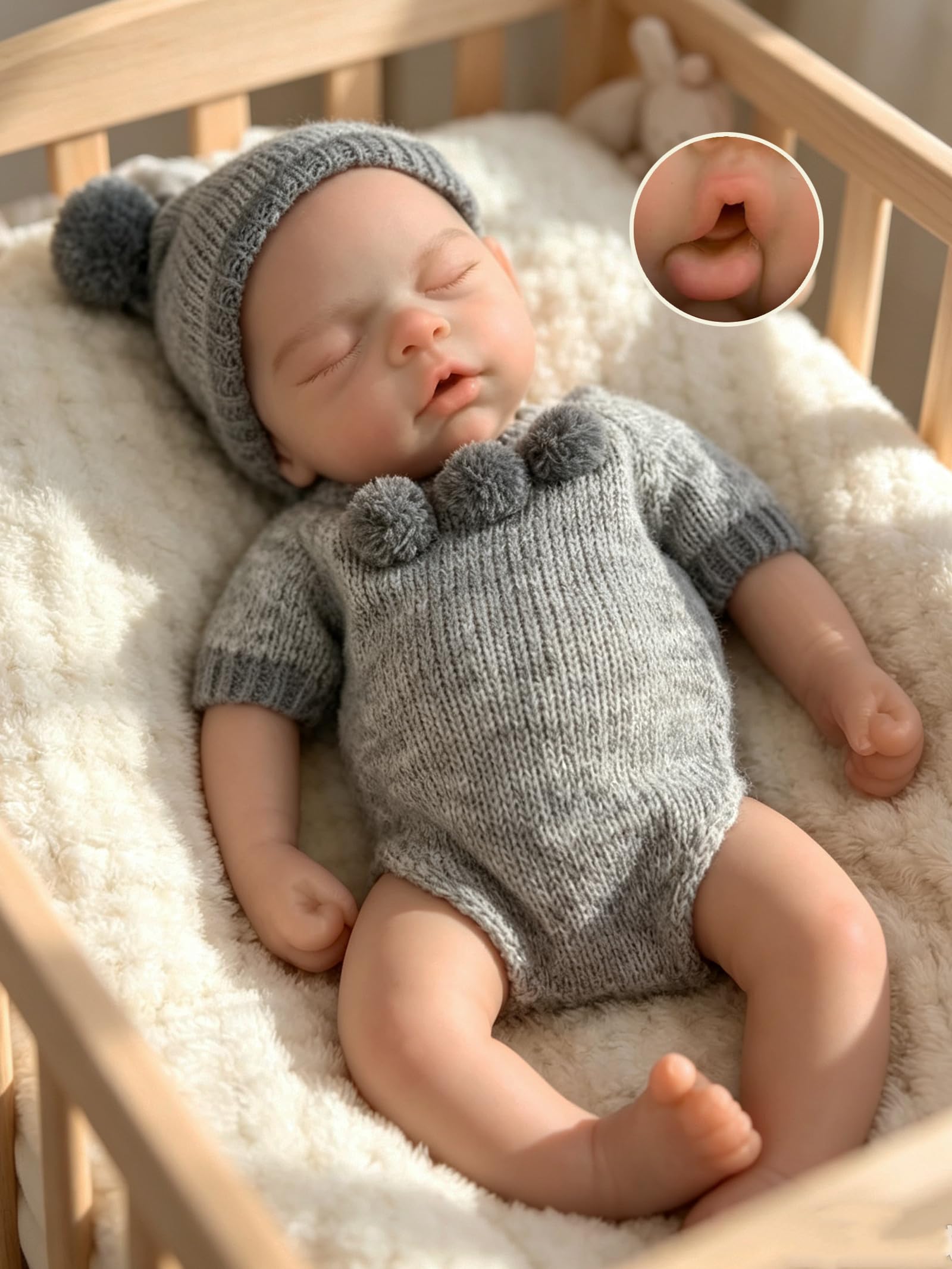 Bambola bambina in silicone morbido e resistente da 13 pollici con bocca aperta, sembra un neonato vero
