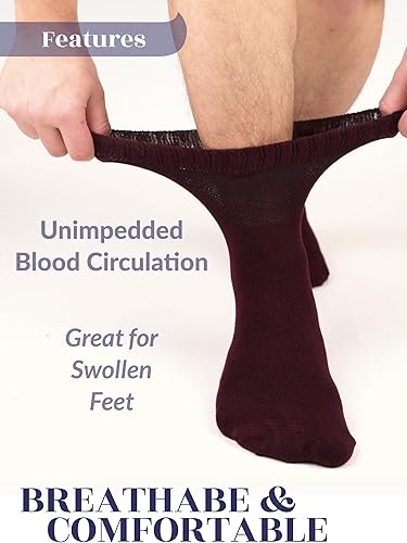 Vista 71 de Hugh Ugoli Calcetines para diabéticos para hombre, calcetines tobilleros sueltos, bambú, extra anchos, finos, sin costuras, parte superior no 17