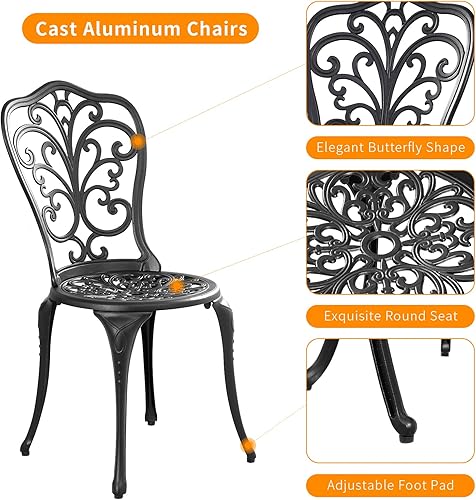 Miniatura 3 de Juego de mesa de bistró de 3 piezas antioxidante para exteriores, juego de mesa de patio y sillas de aluminio fundido para 2, juego de muebles de