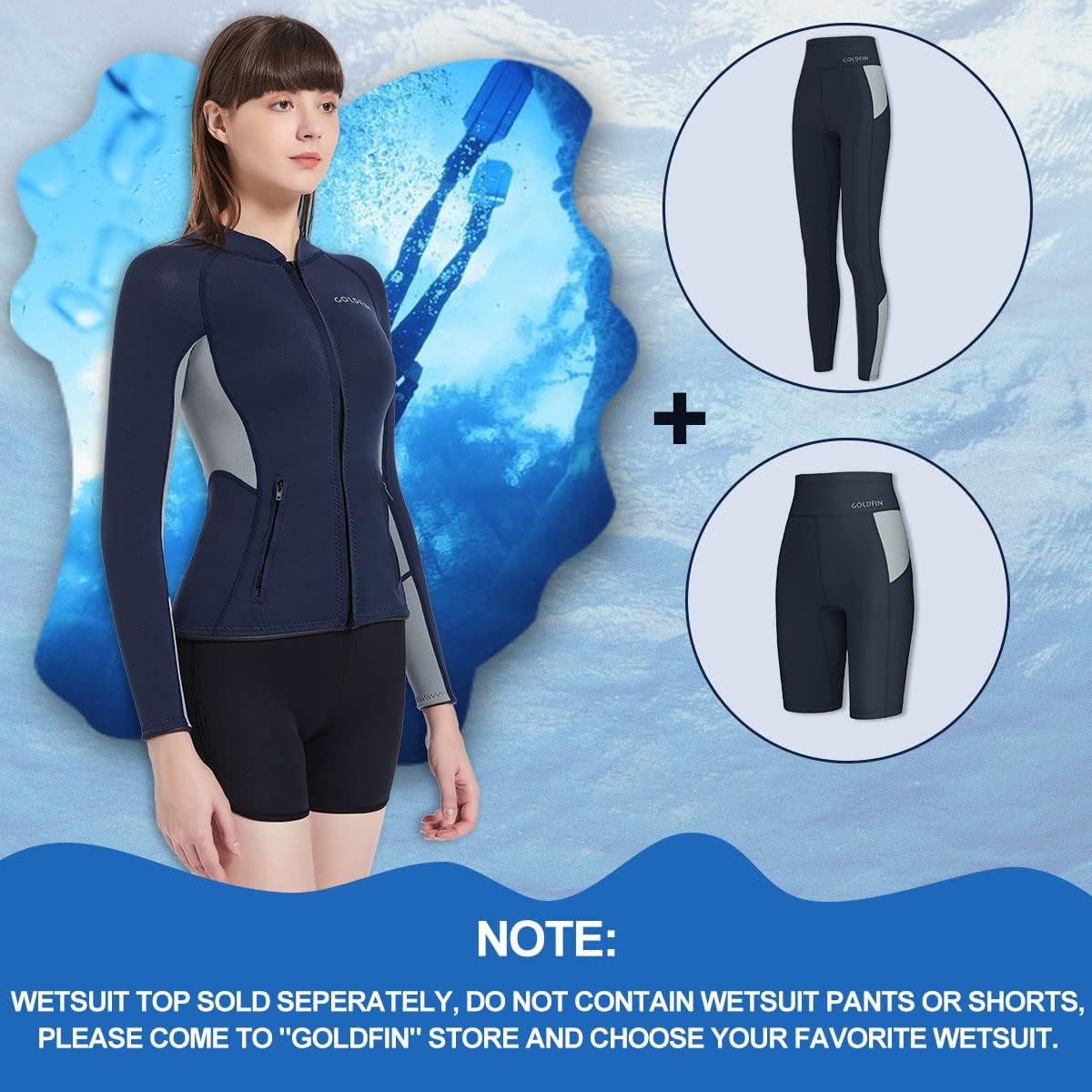 GoldFin Wetsuit Top Womens, 2mm Wetsuit Jacket Long Sleeve Neoprene Tops for Water Aerobics Diving Surfing Swimming : Sports & Outdoors