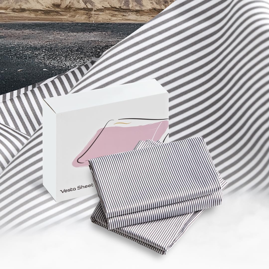 Vesta 100% Pima Cotton Pillowcase, 400TC Artistic Line Striped, Breathable & Smooth, Oeko-TEX® Certified (Morandi Tone)