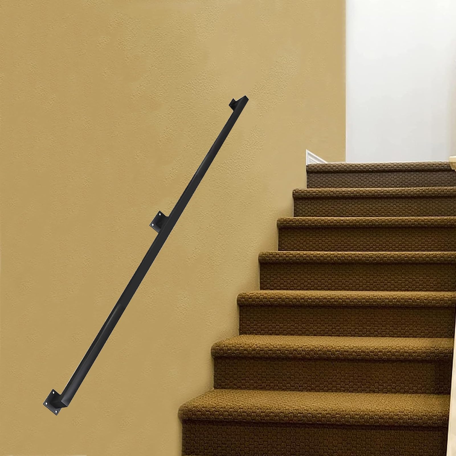 Modern Stair Handrail Grab Bar Kit, Black Square Tube Iron Hand Rail for Indoor Stairs, Wall Staircase Banister Hand Rails, Safety Handle, Steps Baluster(13ft/390cm)