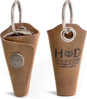 Hide & Drink Full Grain Leather Wrap Keychain, Organizer Snap Closure, Key Ring Cover, Silencer Sleeve Key Holder for Men