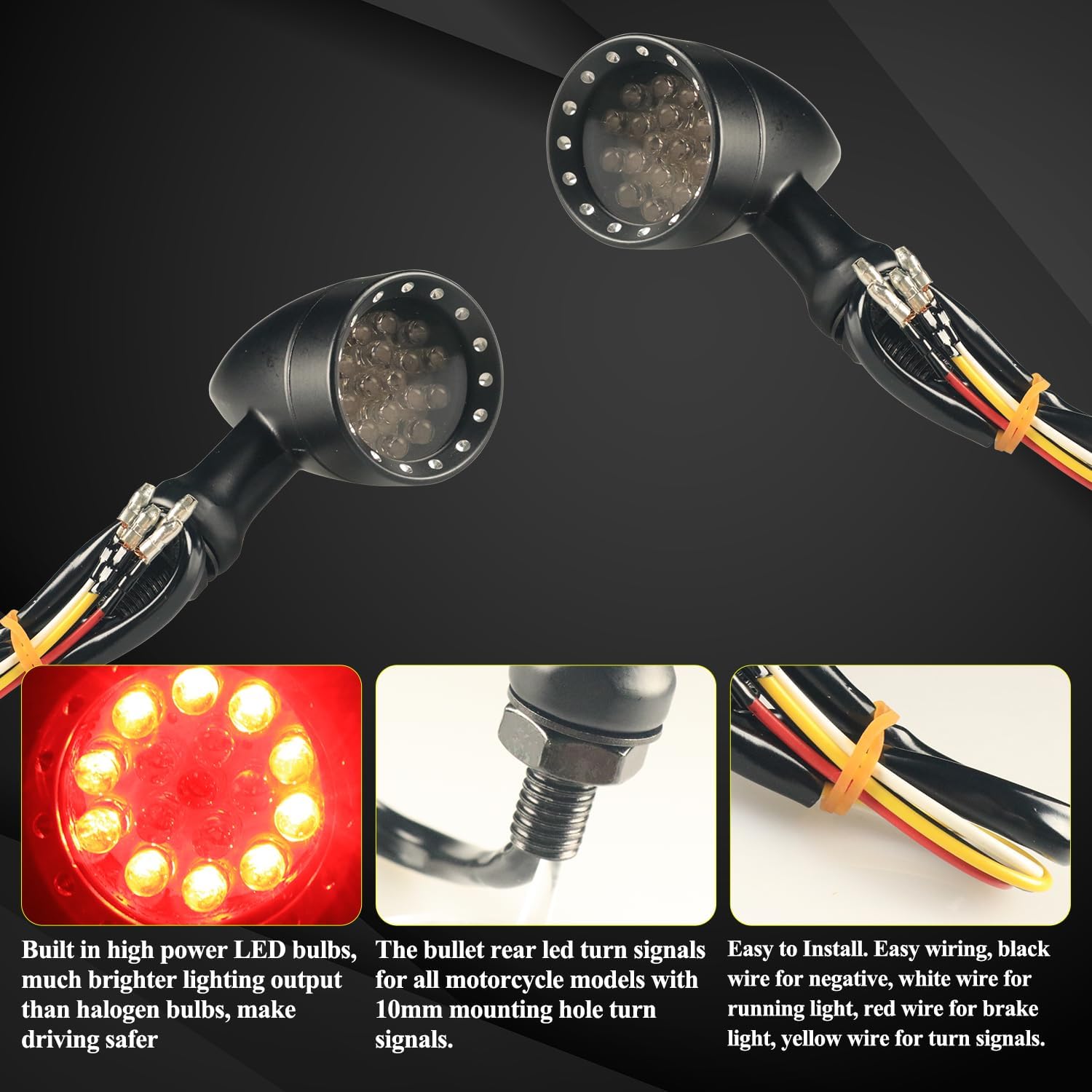 Universal Motorcycle Rear LED Turn Signals,Red Brake Taillights Motorbike Running Lights Compatible with Harley Kawasaki Honda Suzuki Yamaha Triumph Scooter-2Pcs